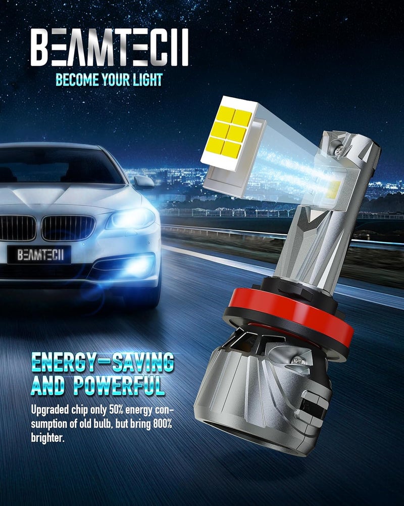 BEAMTECH H11 9005 Light Combo, 800% Brighter High Speed Fan 6500K Bulbs or Fog Lights Pack of 4 - Image 2